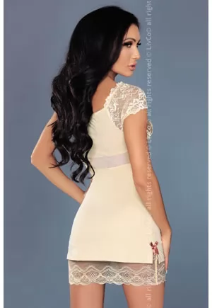 Ivory chemise with small sleeves and lace hem
