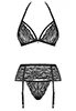 Lace lingerie garter set 3 pcs Black 838