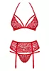 Lace lingerie garter set 3 pcs Red 838