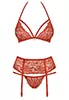 Lace lingerie garter set 3 pcs Red 838