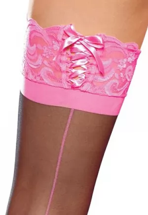 Pink pyramid heel seam black Stockings