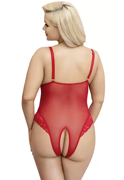 Plus size red open lace bodysuit