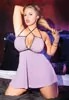 Plus size sexy luscious purple cross back fishnet babydoll