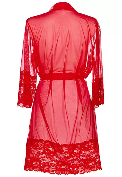 Red lace and mesh Peignoir
