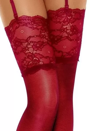 Red stockings with lace garter