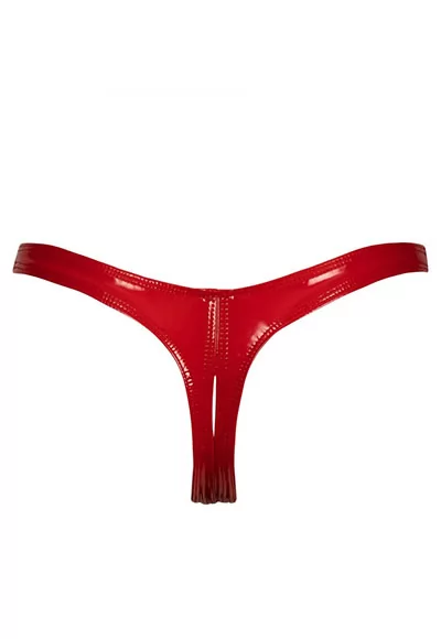 Red vinyl Crotchless thong Annabelle