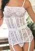 White lace and boned waist cincher
