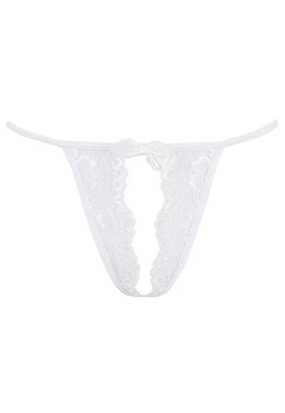 White lace crotchless thong