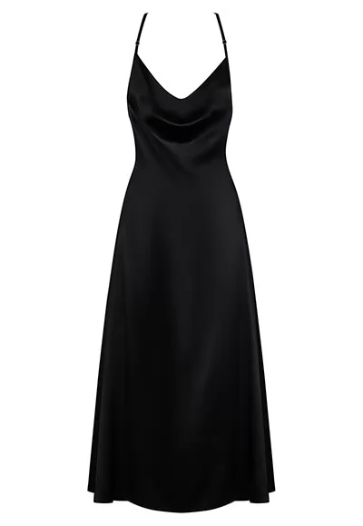 Agatya long black satin Dress