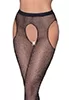 Black crotchless fishnet tights with rhinestones