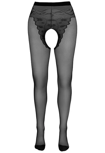 Black crotchless tights with seam