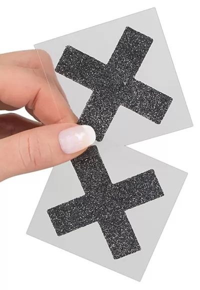 Black glitter nipple stickers cross shape X