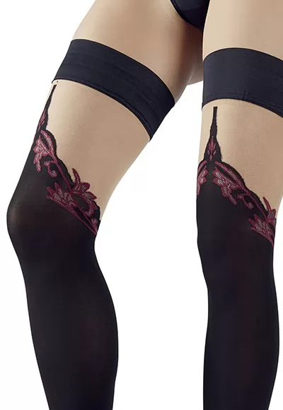 Black Hold up Stockings with red Seam