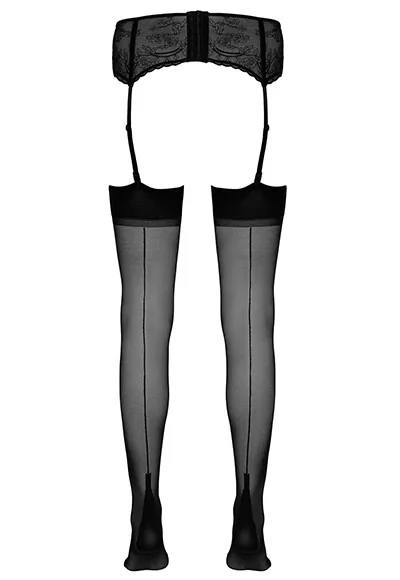 Black pyramid heel seam stockings