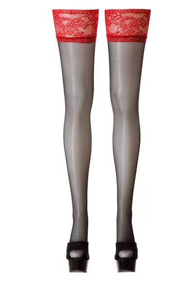 Black stockings with red garter