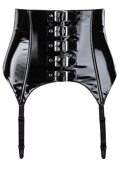 Black vinyl waist cincher garters