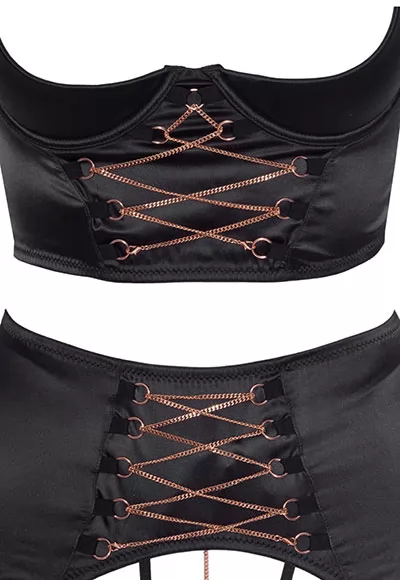 Bustier shelf bra crotchless chain thong garters