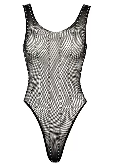 Dazzling bodysuit fishnet with rhinestone