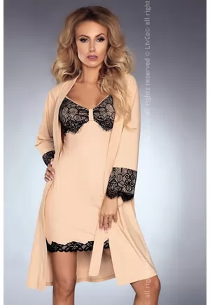 Elegant black lace beige Chemise and thong