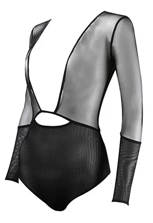 Elf Zhou Black Plunge Neck Fishnet Body