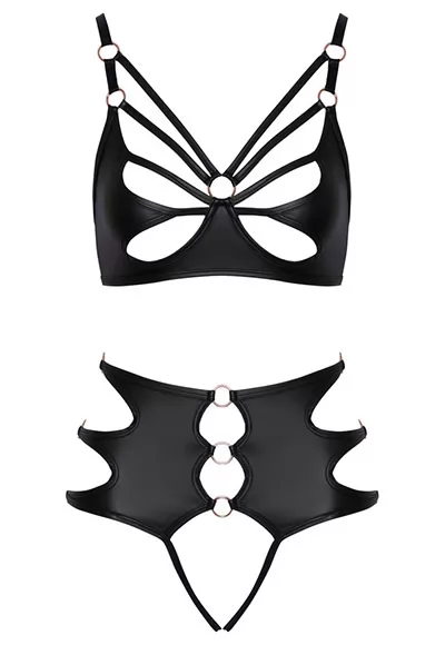 False leather Bra Thong Set