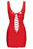 Lace up low cut red vinyl dress