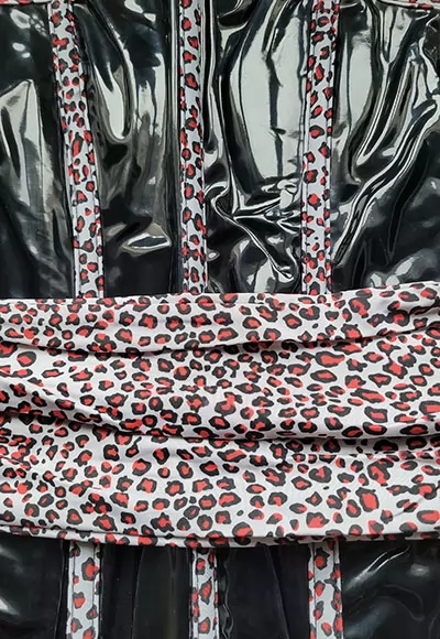 Leopard gray and red corset and vinyl