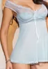 Light blue stretch lace shoulder babydoll thong