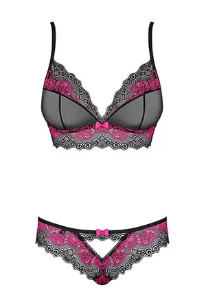 Lingerie lace set 2 pcs Tulia Black Fuchsia