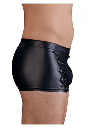 Mens brief with leather effect and zip