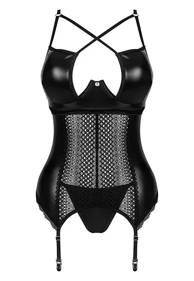 Norides false leather Basque and Thong