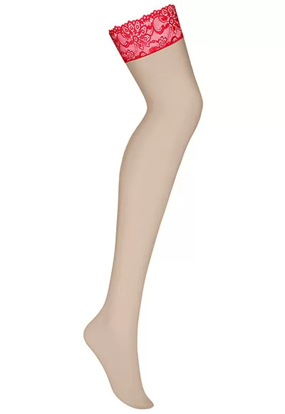 Nude stockings Red lace garter