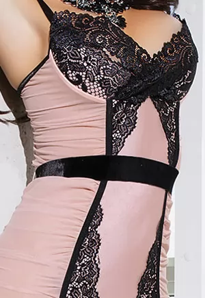 Powder pink and black lace basque