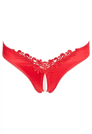 Red Crotchless thong with naughty pearls