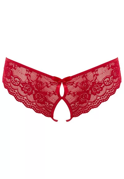 Red lace crotchless panties