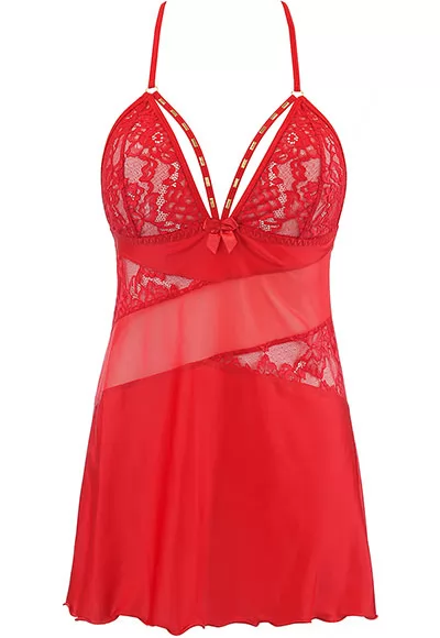 Red microfiber lace Chemise and thong