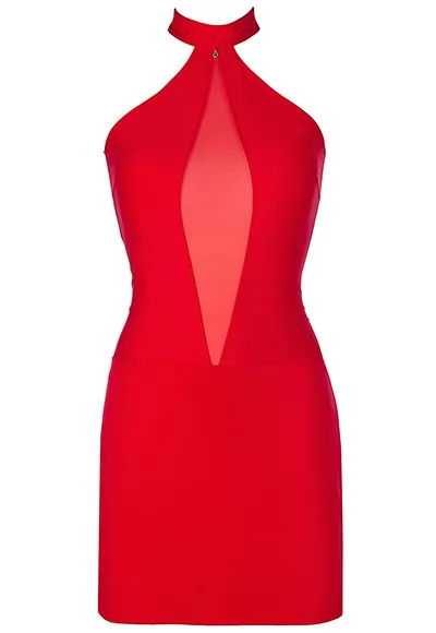 Sexy red dress with transparent neckline