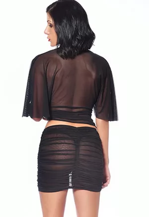 Sheer black mesh mini skirt Turquoise