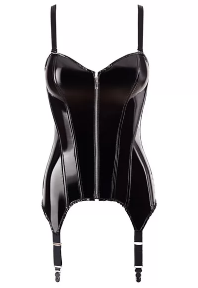 Shiny black vinyl fetish basque