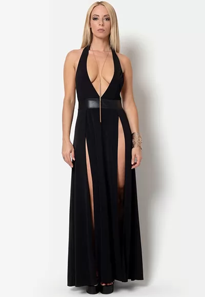 Split black maxi dress Isabella