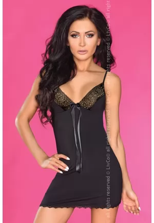 Strech black gold lace chemise and thong