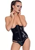 Topless black vinyl laced corset