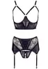 Wetlook and lace suspender sexy lingerie 3 pieces