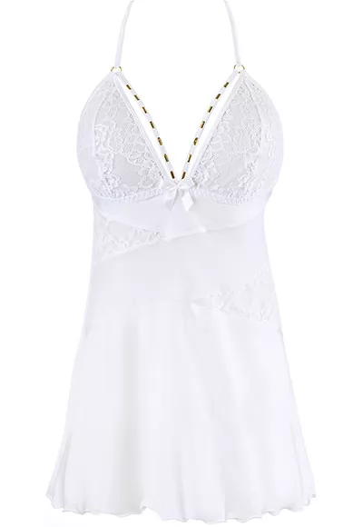 White microfiber lace babydoll and thong
