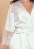 White stretch satin and lace Robe