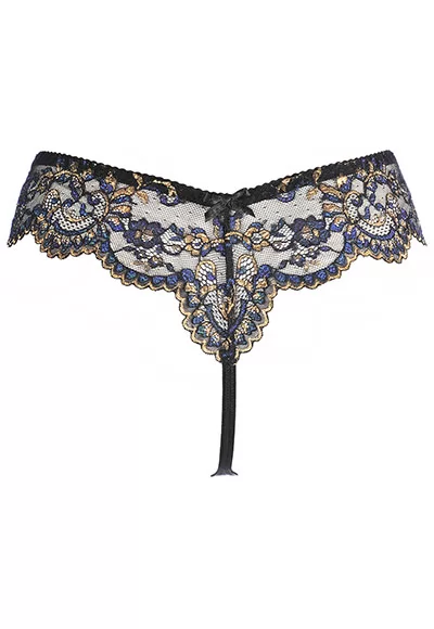 Blue and gold lace thong
