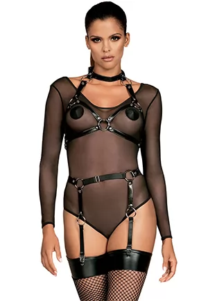 Bondage harness black bra