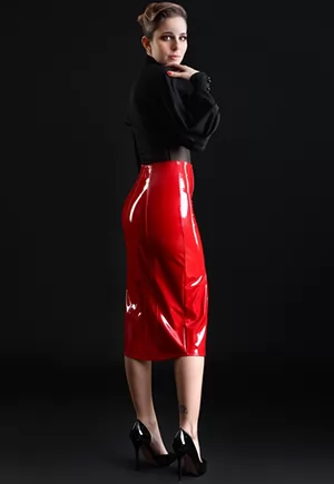 Ornella red vinyl long Skirt
