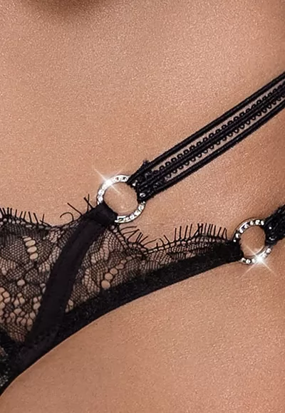 Double strap rhinestone crotchless Thong