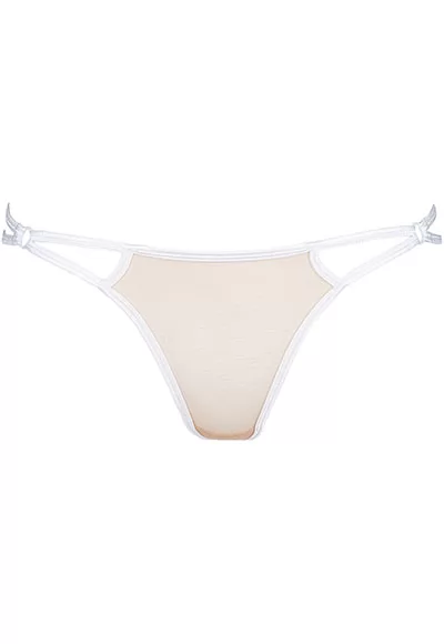 Embroidered white open briefs beige tulle